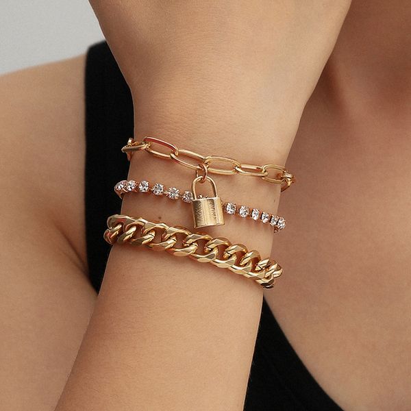 3pcs punk curb cuban lock chain bracelets set for women miami boho thick gold charm crystal bracelets bangles fashion jewelry, Black
3pcs punk curb cuban lock chain bracelets set for women miami boho thick gold charm crystal bracelets bangles fashion jewelry, Black