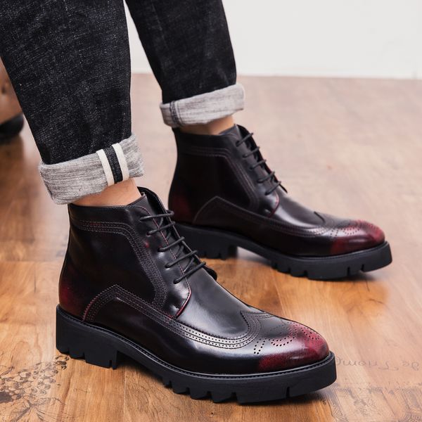 men fashion brogue ankle boots platform cow leather bullock shoes lace-up short boot zapatos hombre botas masculina, Black
men fashion brogue ankle boots platform cow leather bullock shoes lace-up short boot zapatos hombre botas masculina, Black