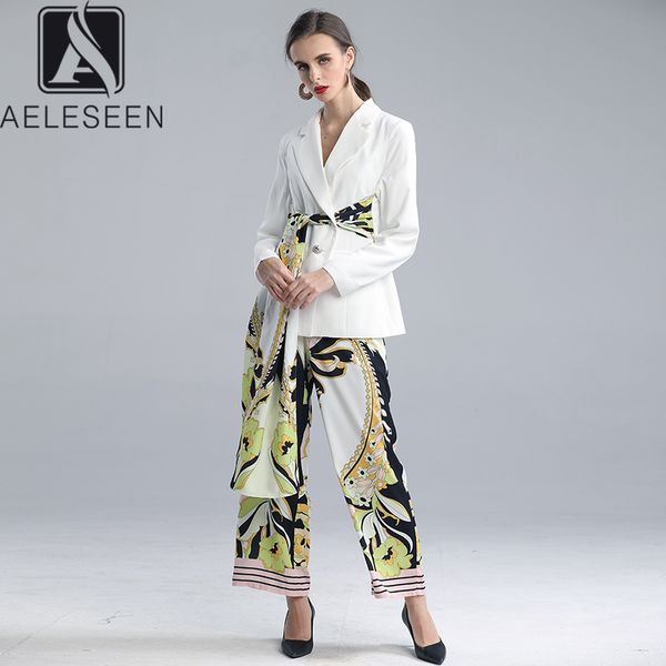 aeleseen new 2020 spring office lady twinset elegant white full sleeve suit with sashes + runway print trousers women sets, Gray
aeleseen new 2020 spring office lady twinset elegant white full sleeve suit with sashes + runway print trousers women sets, Gray