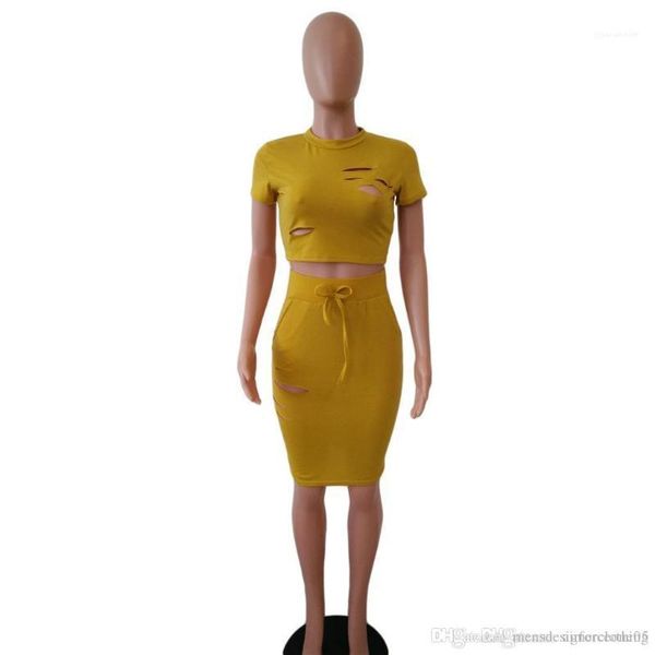 sleeve 2pcs sets ladies tees skirts with hole two piece dress summer candy color women short, White
sleeve 2pcs sets ladies tees skirts with hole two piece dress summer candy color women short, White