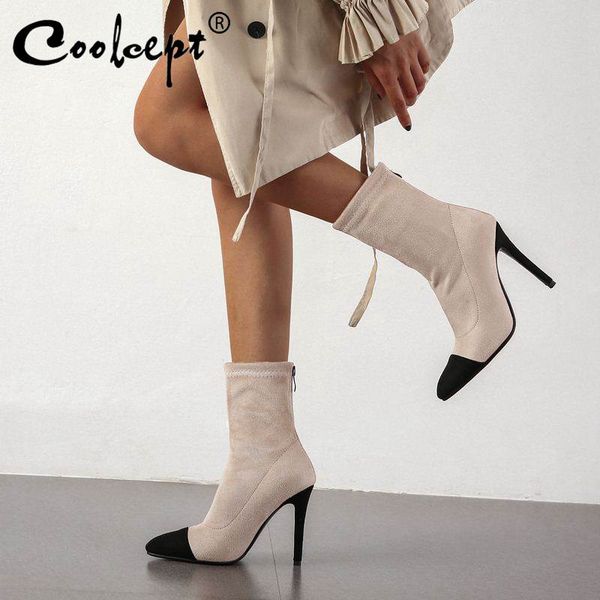 boots coolcept mid calf stretch women mixed color casual fall winter shoes pointed toe thin heels footwear size 34-43, Black
boots coolcept mid calf stretch women mixed color casual fall winter shoes pointed toe thin heels footwear size 34-43, Black