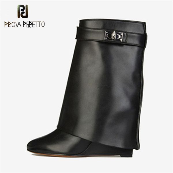 pointed toe low heels shark lock genuine leather women wedge boots height increasing fold over high boots female boots wedges, Black
pointed toe low heels shark lock genuine leather women wedge boots height increasing fold over high boots female boots wedges, Black