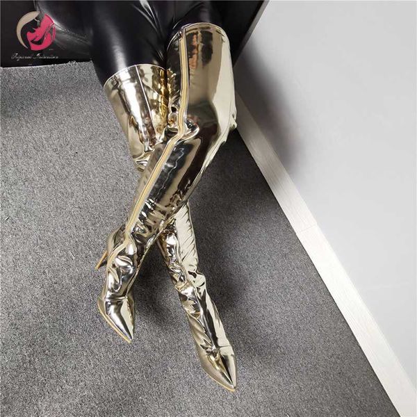 boots original intention mirror gold patent leather over knee high woman pointed toe thigh charm party shoe, Black
boots original intention mirror gold patent leather over knee high woman pointed toe thigh charm party shoe, Black