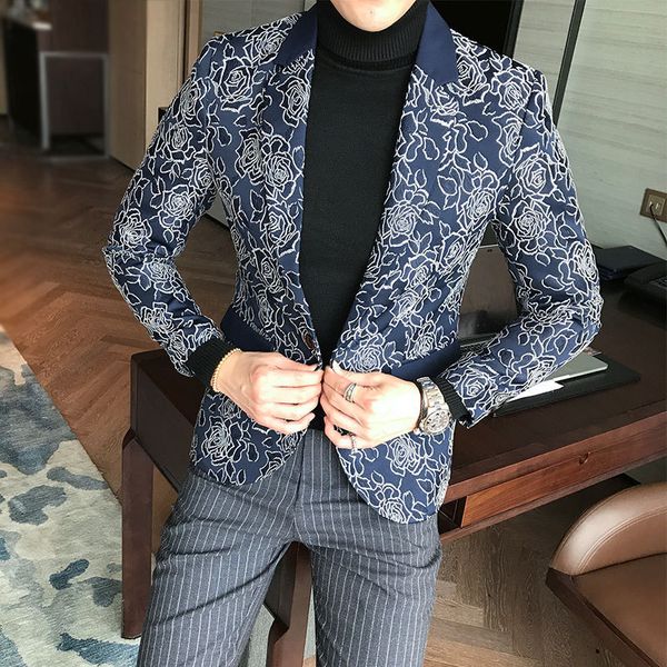 men's casual embroidery flower suit jacket korean version slim british handsome single suit blezer masculino, White;black
men's casual embroidery flower suit jacket korean version slim british handsome single suit blezer masculino, White;black