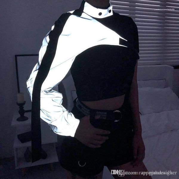 cool girls long sleeve stand collar hip hop women designer clothing 3m reflective women designer tshirts fashion, White
cool girls long sleeve stand collar hip hop women designer clothing 3m reflective women designer tshirts fashion, White