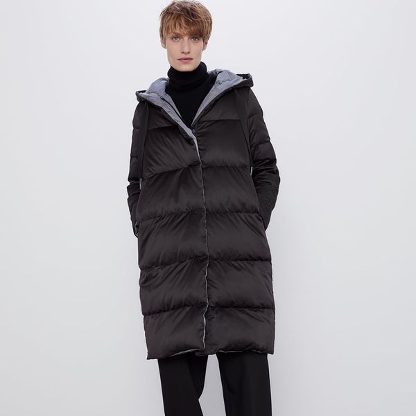 za double-sided down jacket women's autumn and winter hooded long-sleeved british loose mid-length down jacket, Black;white
za double-sided down jacket women's autumn and winter hooded long-sleeved british loose mid-length down jacket, Black;white