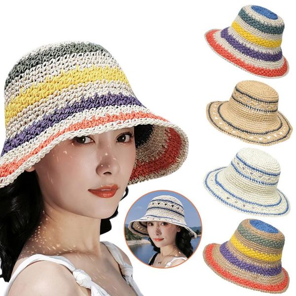 foldable bucket hat beach sun hat rainbow straw female summer headwear fisherman caps sunscreen sun hats for woman, Blue;gray
foldable bucket hat beach sun hat rainbow straw female summer headwear fisherman caps sunscreen sun hats for woman, Blue;gray