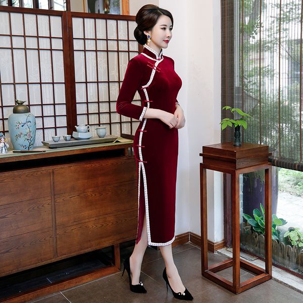 ethnic clothing autumn 2021 mother solid color cheongsam velvet long lace sleeve dress chinese traditional for women, Red
ethnic clothing autumn 2021 mother solid color cheongsam velvet long lace sleeve dress chinese traditional for women, Red