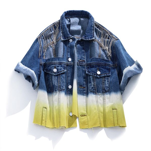 women new personality short sleeve gradient cotton denim jacket streetwear loose woman motorcycle casual jeans coat outerwear, Black;brown
women new personality short sleeve gradient cotton denim jacket streetwear loose woman motorcycle casual jeans coat outerwear, Black;brown
