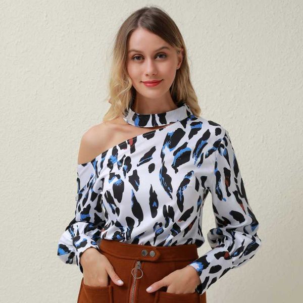 women's leopard print asymmetrical strapless long sleeve pullover spring summer fashion casual tee shirt femme, White
women's leopard print asymmetrical strapless long sleeve pullover spring summer fashion casual tee shirt femme, White