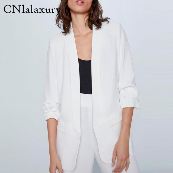 women 2020 office wear basic blazer coat feminino vintage rolled-up sleeves pockets suit jacket female outerwear chic, White;black
women 2020 office wear basic blazer coat feminino vintage rolled-up sleeves pockets suit jacket female outerwear chic, White;black