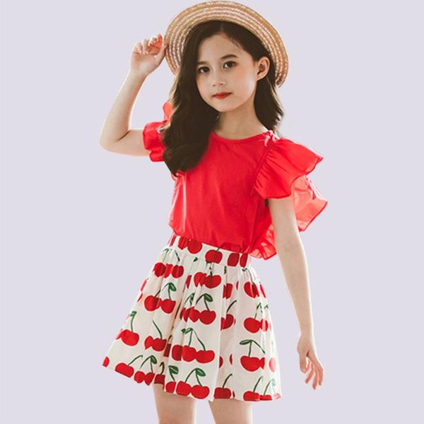 children summer clothes tshirt + skirt children's clothes for girls cherry pattern girls teenage childrens clothing, White
children summer clothes tshirt + skirt children's clothes for girls cherry pattern girls teenage childrens clothing, White