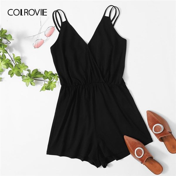 colrovie black surplice neck double strap solid cami romper summer women playsuit sleeveless wide leg casual playsuits, Black;white
colrovie black surplice neck double strap solid cami romper summer women playsuit sleeveless wide leg casual playsuits, Black;white