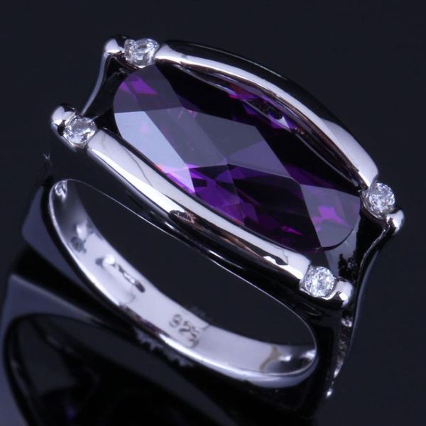 charming oval purple cubic zirconia white cz silver plated ring v0661, Golden;silver