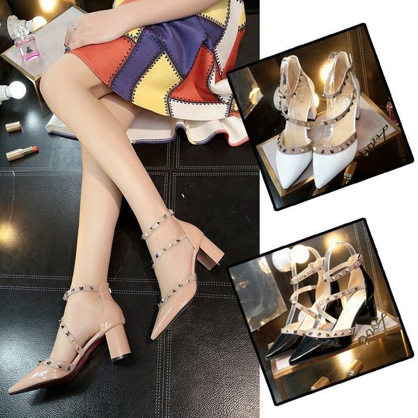 summer 2020 new wild word buckle thick heel single shoes baotou sandals female middle heel fashion rivet high heels x118, Black
summer 2020 new wild word buckle thick heel single shoes baotou sandals female middle heel fashion rivet high heels x118, Black