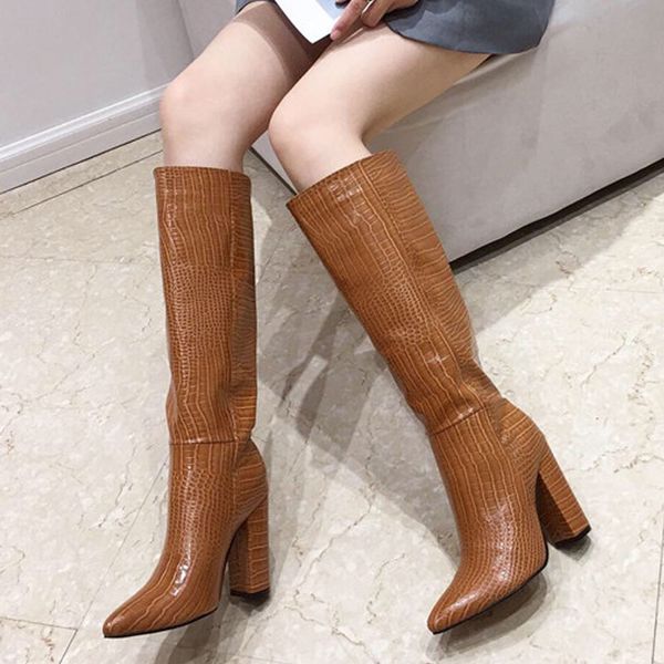 brown snake pattern women knee high heels boots ladies riding botas winter shoes woman pointed toe chunky heels long boots pumps, Black
brown snake pattern women knee high heels boots ladies riding botas winter shoes woman pointed toe chunky heels long boots pumps, Black