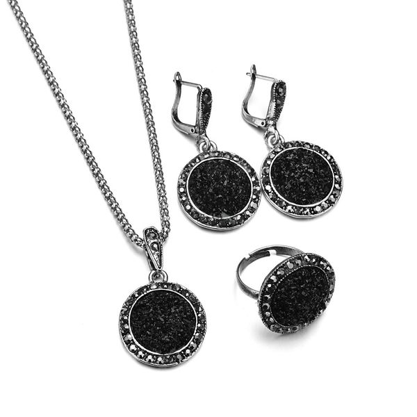 fashion three-piece suit black ring necklace earring alloy female accessories retro geometric accessories, Silver
fashion three-piece suit black ring necklace earring alloy female accessories retro geometric accessories, Silver