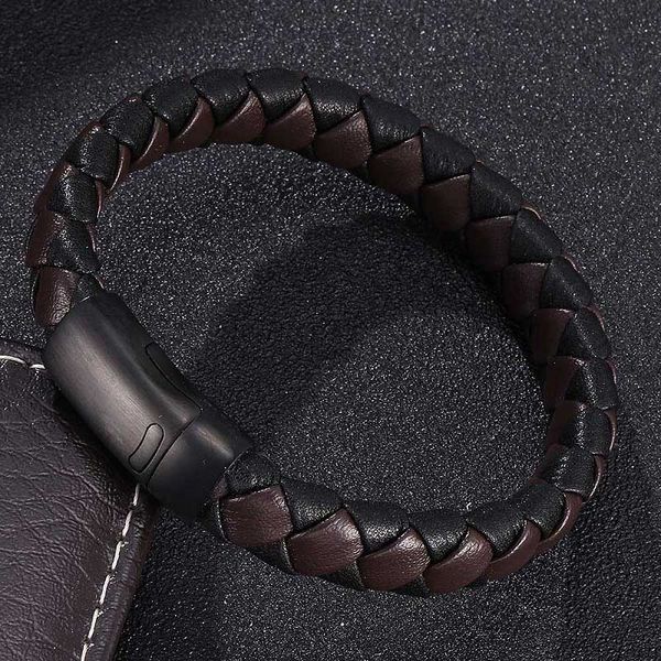 

fashion black&brown braided leather bracelet men jewelry black stainless steel magnetic clasp male bracelets bangles gift st0023, Red;blue