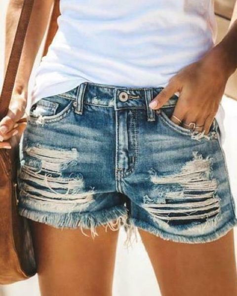 women casual high waist button shorts tassel pockets for summer denim shorts, Blue
women casual high waist button shorts tassel pockets for summer denim shorts, Blue