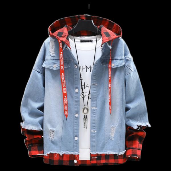 New men' coat fashion fake two pieces of denim splicing men' denim jacket men, Blue
New men' coat fashion fake two pieces of denim splicing men' denim jacket men, Blue