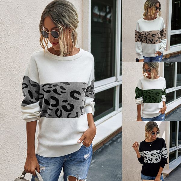 2020 new ladies sweater leopard print stitching pattern designer knit sweater khaki, black, floral gray, army green style round neck pullove, White;black
2020 new ladies sweater leopard print stitching pattern designer knit sweater khaki, black, floral gray, army green style round neck pullove, White;black
