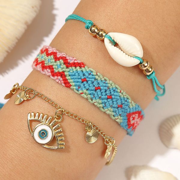 3pcs/set bohemian enamel evil eye pendant gold chain bracelets for women ethnic boho cotton rope weave handmade charm bracelet, Golden;silver 
3pcs/set bohemian enamel evil eye pendant gold chain bracelets for women ethnic boho cotton rope weave handmade charm bracelet, Golden;silver