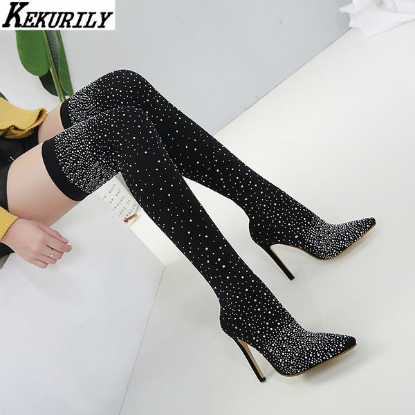 crystal thigh high boots women fashion knitting over the knee boots high heel socks boot pointed toe shoes zapatos de mujer, Black
crystal thigh high boots women fashion knitting over the knee boots high heel socks boot pointed toe shoes zapatos de mujer, Black