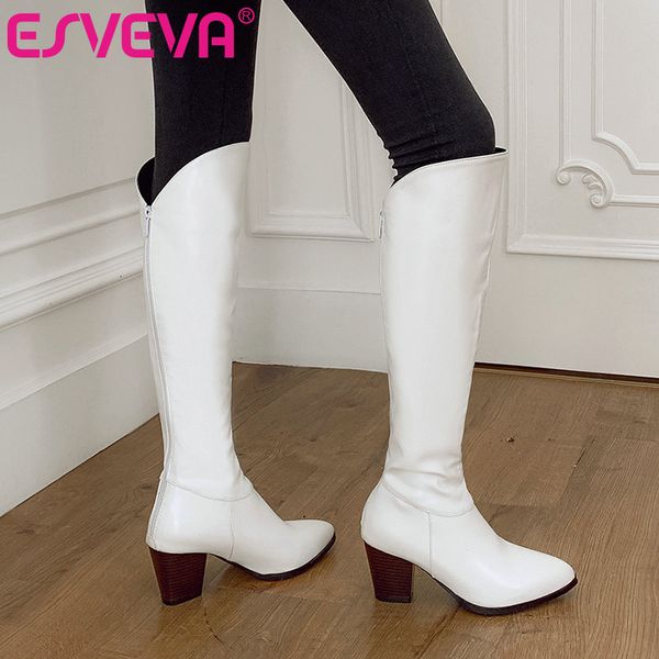 esveva 2021 zipper pu leather knee high boots autumn winter pointed toe ladies square high heel women shoes size 34-43, Black
esveva 2021 zipper pu leather knee high boots autumn winter pointed toe ladies square high heel women shoes size 34-43, Black