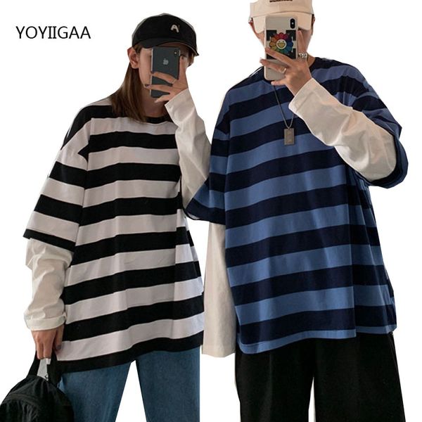 women t shirt fake two piece patchwork female t-shirts striped long sleeve lady tshirts fashion loose women's tshirt casual, White
women t shirt fake two piece patchwork female t-shirts striped long sleeve lady tshirts fashion loose women's tshirt casual, White