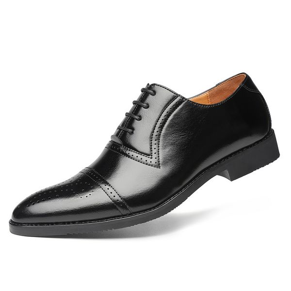 fashion business dress men shoes 2021 new classic pu leather men's suits shoes fashion business sneakers men oxfords, Black