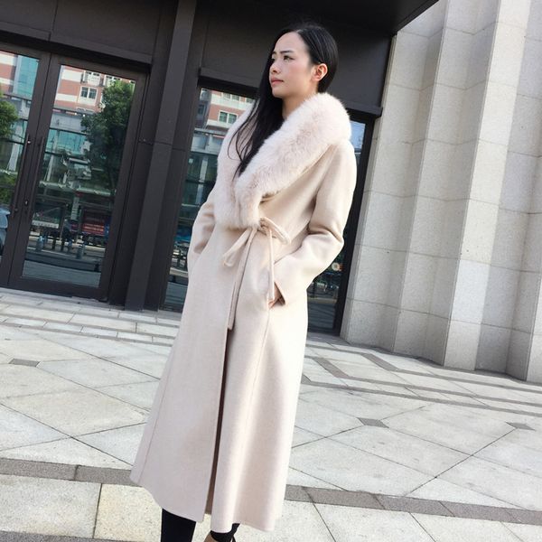 new fur cashmere coat high-end large fur collar wool coat double-sided female long knee, Black
new fur cashmere coat high-end large fur collar wool coat double-sided female long knee, Black