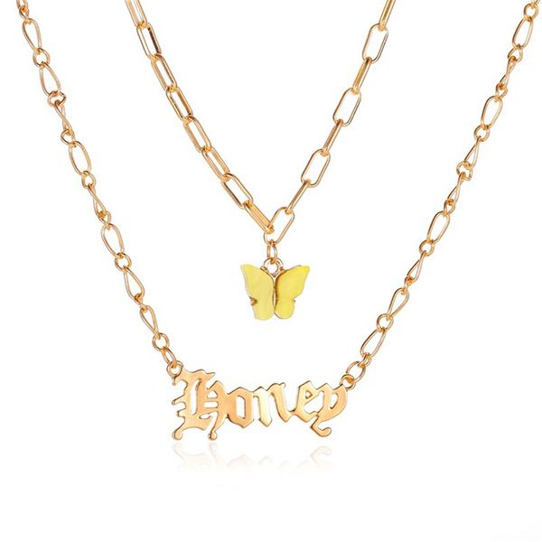 double layer necklace gold butterfly choker necklace for women street style korean letter pendant jewelry gift, Golden;silver
double layer necklace gold butterfly choker necklace for women street style korean letter pendant jewelry gift, Golden;silver