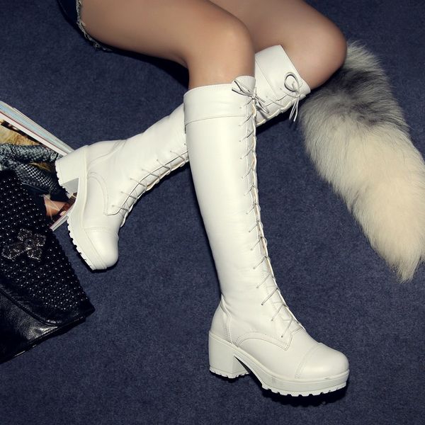 2020 new fashion white boots women shoes lacing boots female platform thick heel plus size high-leg female, Black
2020 new fashion white boots women shoes lacing boots female platform thick heel plus size high-leg female, Black