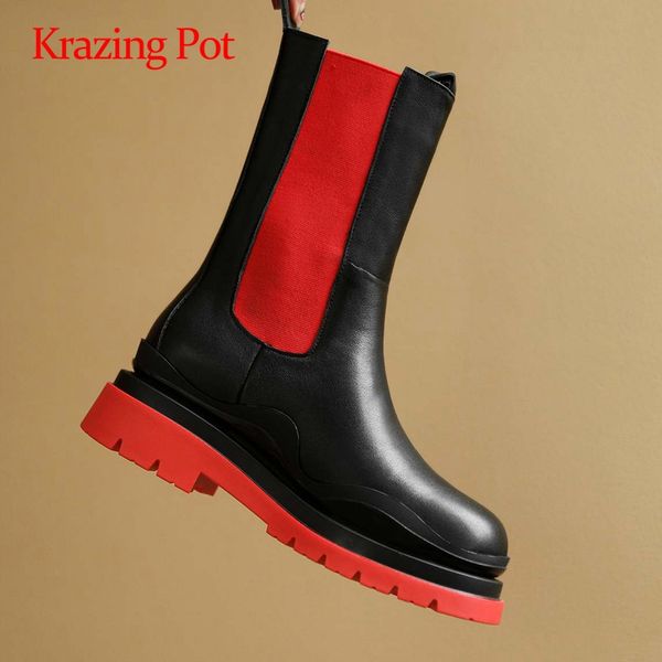 krazing pot motorcycle boots natural leather mixed colors platform round toe med heel slip on handsome noble mid-calf boots l70, Black
krazing pot motorcycle boots natural leather mixed colors platform round toe med heel slip on handsome noble mid-calf boots l70, Black