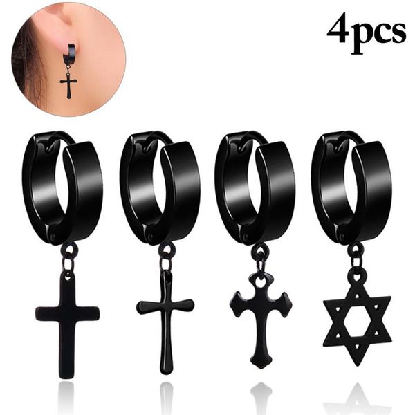 4pcs men cross stars pendant punk round cartilage stainless steel earring for men piercing dangle earrings for women, Silver
4pcs men cross stars pendant punk round cartilage stainless steel earring for men piercing dangle earrings for women, Silver