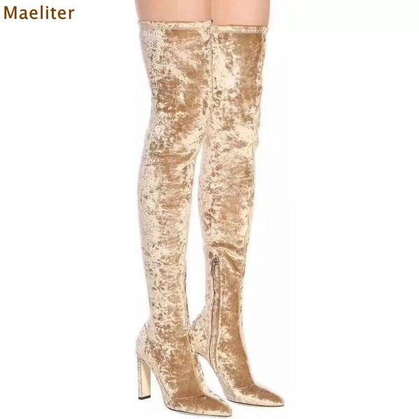 celebrity champagne gold black velvet long boots over-the-knee pointed toe dress boots chunky heel thigh high square heels
celebrity champagne gold black velvet long boots over-the-knee pointed toe dress boots chunky heel thigh high square heels