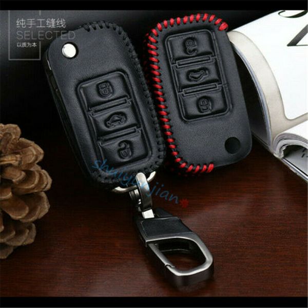 leather car remote key shell cover case for volkswagen smart key fob case 1pcs