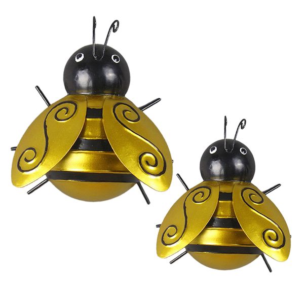 2pcs honey bee metal craft hanging sculpture wall art garden decor bugs