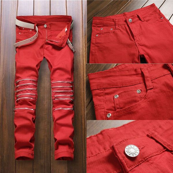 hirigin red jeans fashion men ripped jeans pants biker classic skinny fake zip straight denim streetwear, Blue
hirigin red jeans fashion men ripped jeans pants biker classic skinny fake zip straight denim streetwear, Blue
