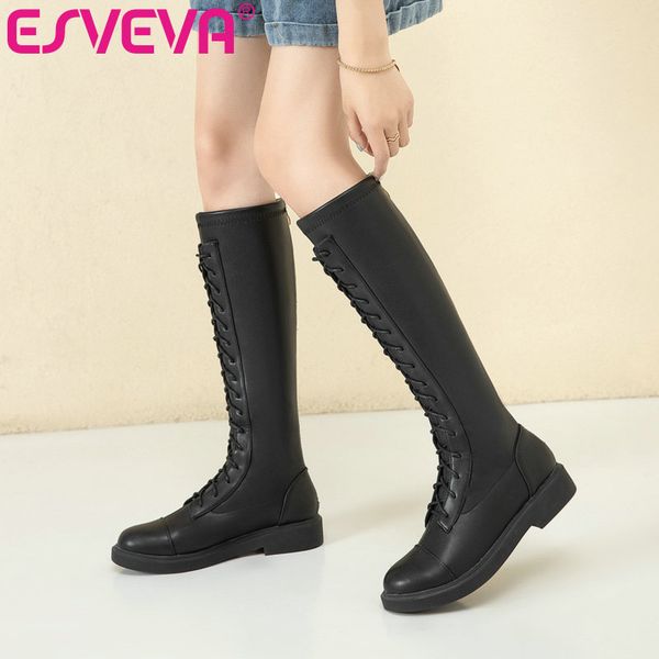 esveva 2021 elegant pu leather knee high boots autumn winter round toe ladies square low heel elegant women shoes size 34-43, Black
esveva 2021 elegant pu leather knee high boots autumn winter round toe ladies square low heel elegant women shoes size 34-43, Black