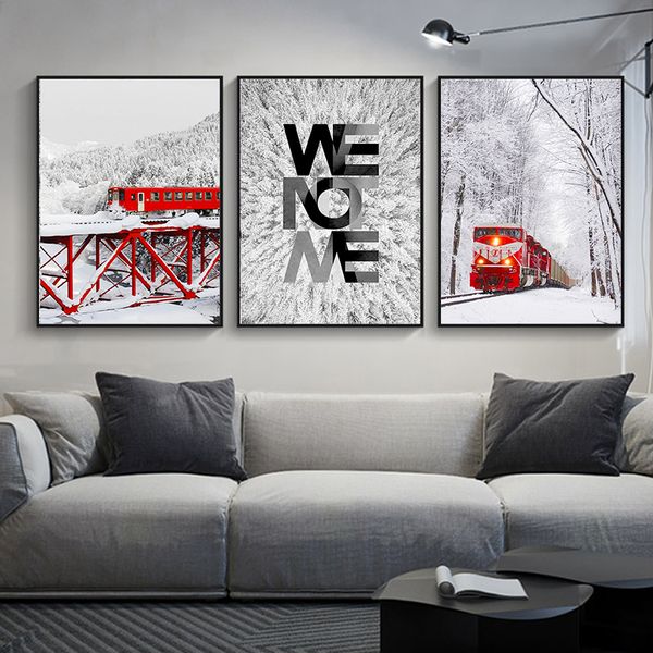snow mountain white tree forest red train wall art canvas painting nordic posters and prints wall pictures for living room decor
snow mountain white tree forest red train wall art canvas painting nordic posters and prints wall pictures for living room decor