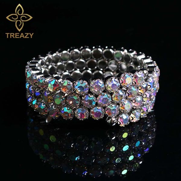 

bangle treazy colorful open cuff bangles bracelets for women 3 row crystal bracelet wedding jewelry accessories pulseras femme, Black