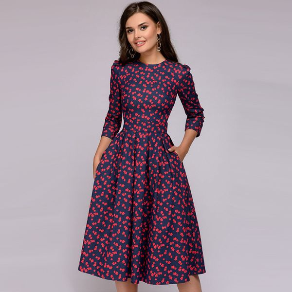 women vintage floral printed party dress three quarter sleeve o-neck flower a-line midi dress 2020 autumn elegant, White;black
women vintage floral printed party dress three quarter sleeve o-neck flower a-line midi dress 2020 autumn elegant, White;black