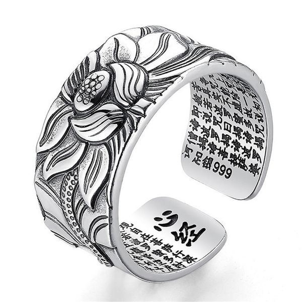 999 pure silver jewelry lotus flower open ring for men male fashion size buddhistic heart sutra rings gifts
999 pure silver jewelry lotus flower open ring for men male fashion size buddhistic heart sutra rings gifts