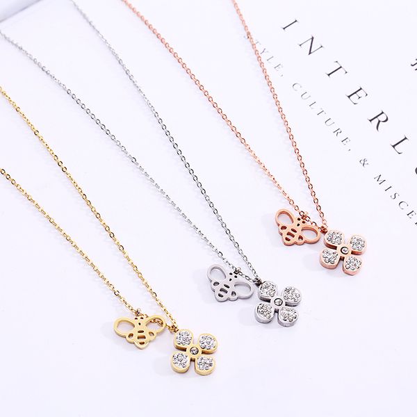 pendant necklaces ty115 fashion big four-leaf clover bee titanium steel necklace rose gold clavicle chain, Silver
pendant necklaces ty115 fashion big four-leaf clover bee titanium steel necklace rose gold clavicle chain, Silver