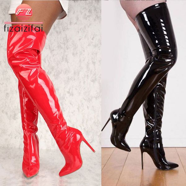 boots coolcept plus size 33-48 winter over the knee brand pointed toe women shoes thin high heel party shoe woman, Black