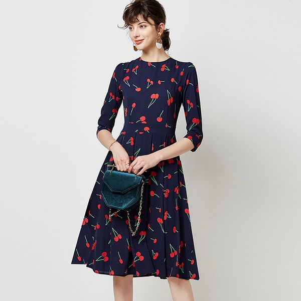 vintage o neck casual a line cherry print dresses women 2020 autumn three quarter sleeve midi dress elegant party pleated dress, Black;gray
vintage o neck casual a line cherry print dresses women 2020 autumn three quarter sleeve midi dress elegant party pleated dress, Black;gray