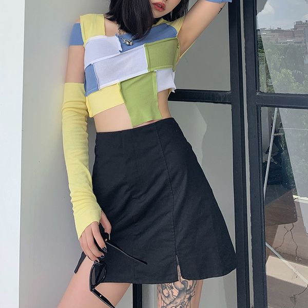 european and american 2020 summer new square collar off-shoulder sleeve color matching slim navel fashion baita t-shirt women, White
european and american 2020 summer new square collar off-shoulder sleeve color matching slim navel fashion baita t-shirt women, White