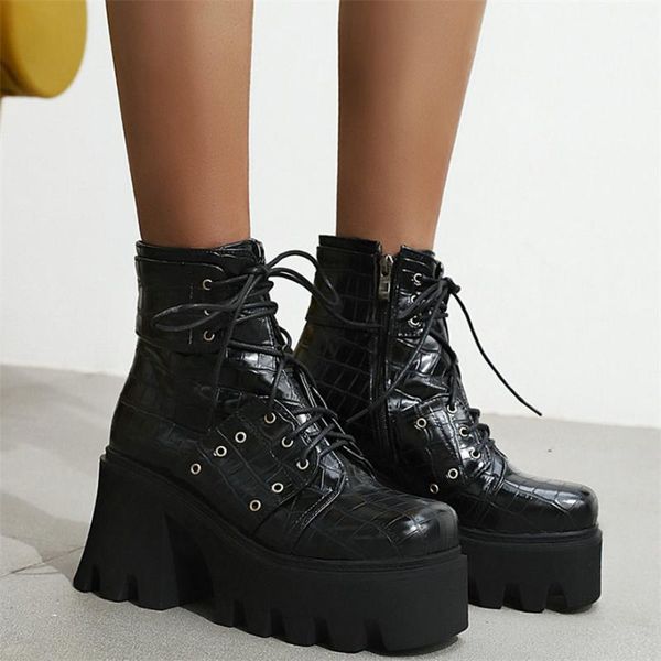 punk rivets platform pumps shoes women lace up chunky high heels ankle boots female high round toe creepers casual shoes, Black
punk rivets platform pumps shoes women lace up chunky high heels ankle boots female high round toe creepers casual shoes, Black