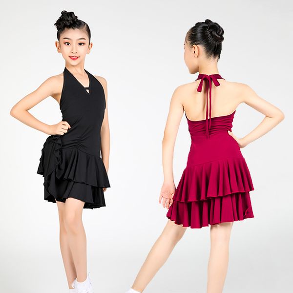 stage wear black latin dance dress girls ballroom kids backless dancer outfits american clothing party dresses jl1125, Black;red
stage wear black latin dance dress girls ballroom kids backless dancer outfits american clothing party dresses jl1125, Black;red